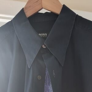 Boss Navy V-Neck Sweater with Contrast Logo Patch